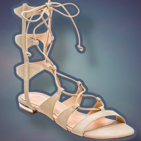 NWT SCHUTZ ‘Erlina’ Lace Up Gladiator Sandals in “Oyster” Nubuck Leather Size 6 - Picture 1 of 8